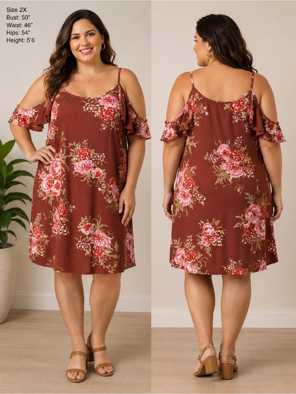 Derek Heart Plus Size Floral Cold Shoulder Dress – Size 2X